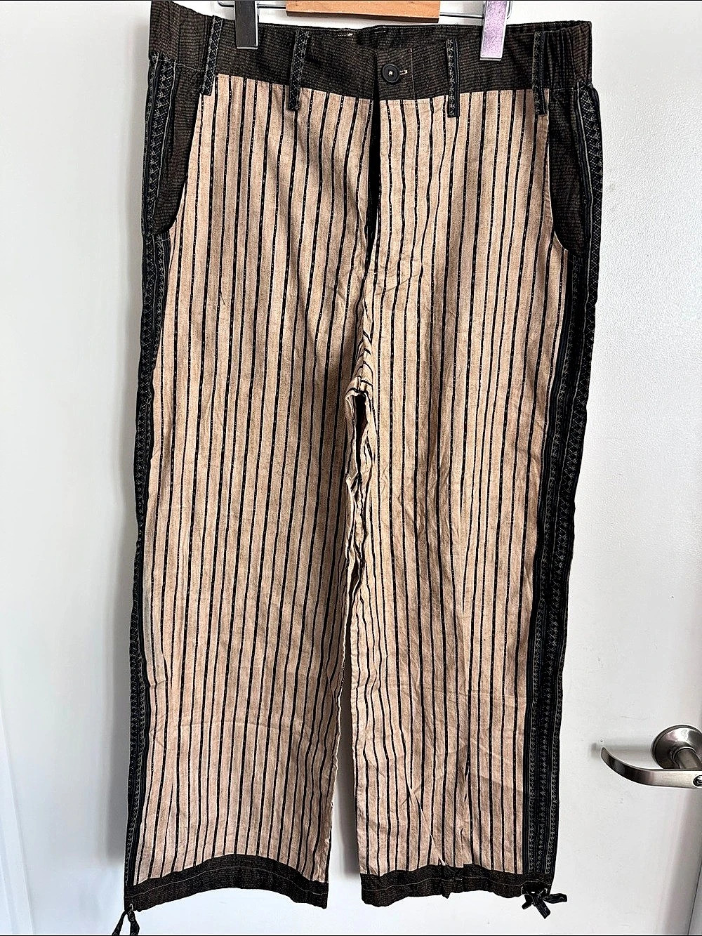 Silk/Cotton Blend, Striped Wide Leg Pants in Brown & Black. Size 8.